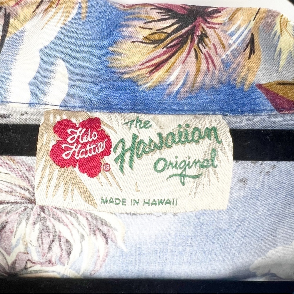 ✅ HILO HATTIE 1980s Vintage Hawaiian Blouse SIZE LARGE BLUE‎ FLORAL - Picture 5 of 5